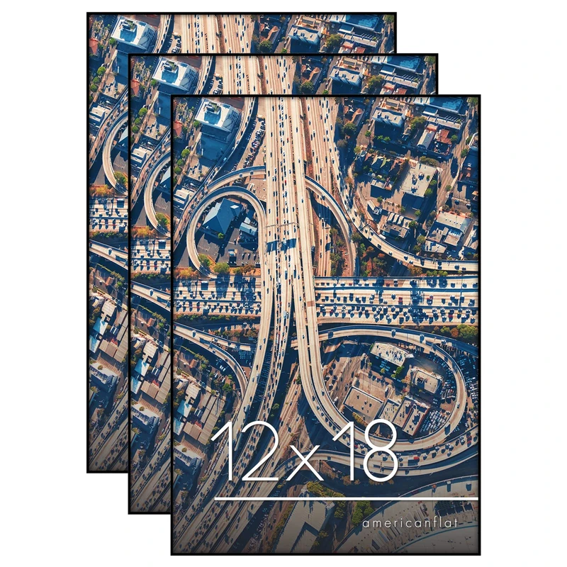 Americanflat Front Loading 12x18 Poster Frame with Shatter-Resistant Glass - Set of 3 - Metropolitan Collection - Photo Frame for Wall Display - Black