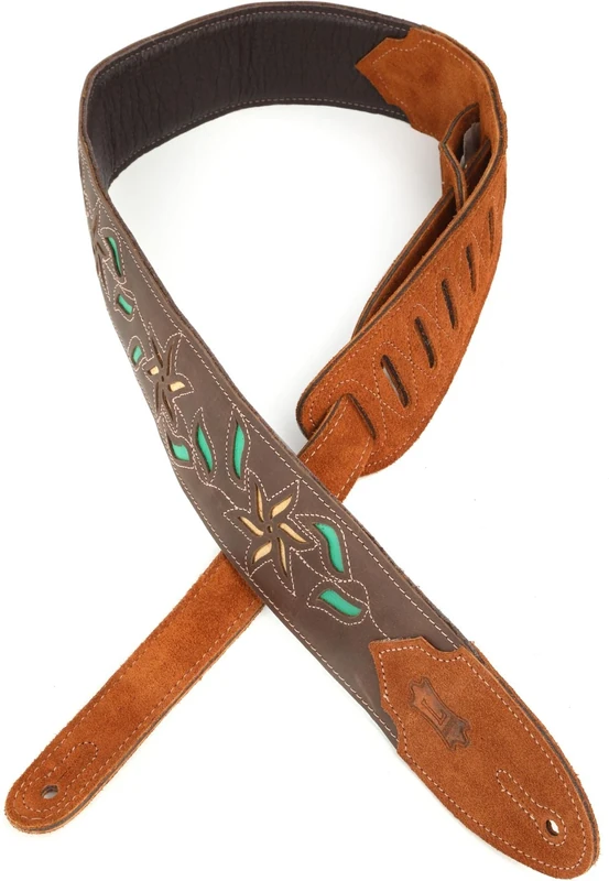 Levy's Flowering Vine Brown Leather Guitar Strap - Yellow Flowers