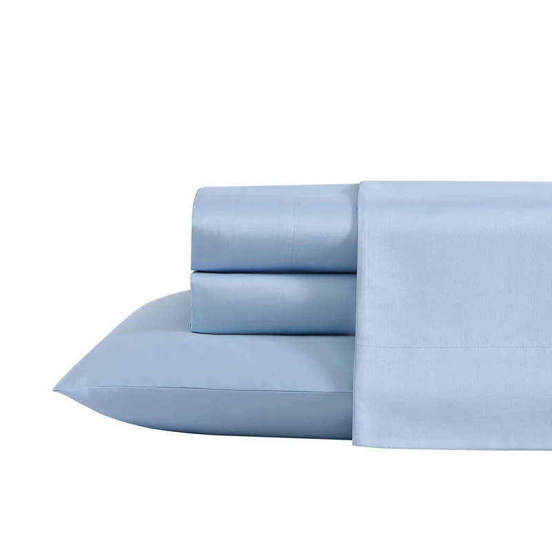 Laura Ashley- King Sheet Set, Luxury Sateen Cotton Bedding, 800 Thread Count, Soft & Smooth Home Decor (Solid Blue, King)