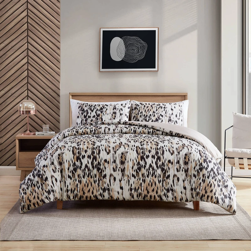 Kenneth Cole New York - King Duvet Cover Set, Cotton Reversible Bedding with Matching Shams, Modern Home Décor (Abstract Leopard Brown, King)