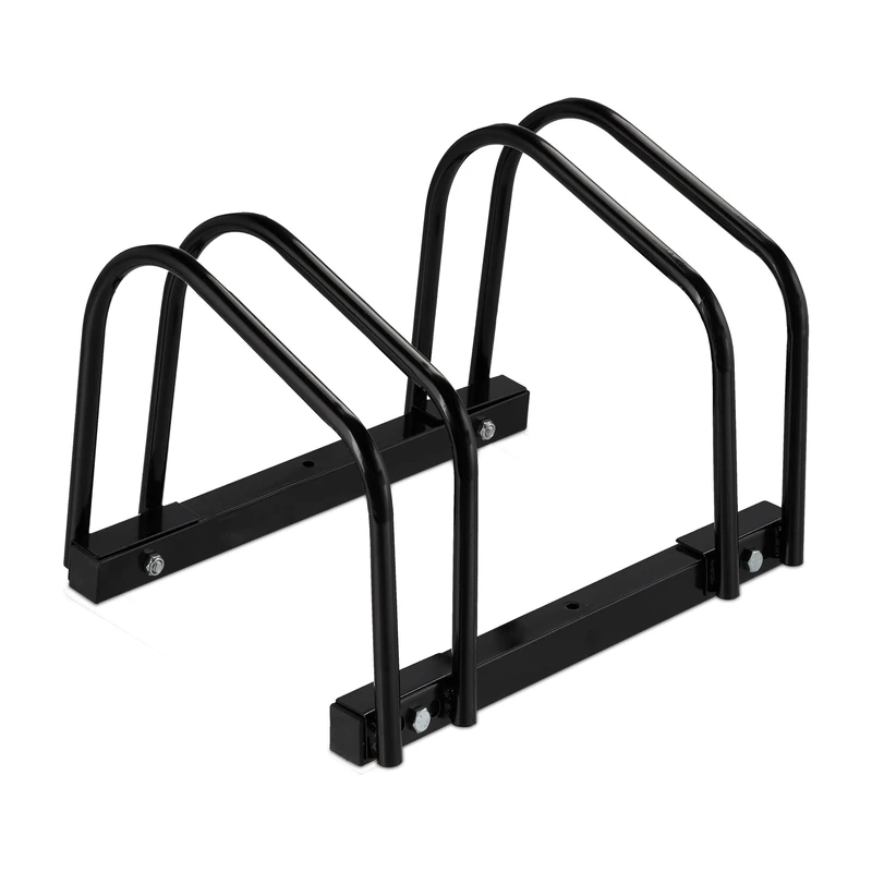 Relaxdays Floor Bike Rack, for 2 Bicycles, Metal, Outdoor Parking Stand, Garage, HxWxD: 27 x 40.5 x 33 cm, Black