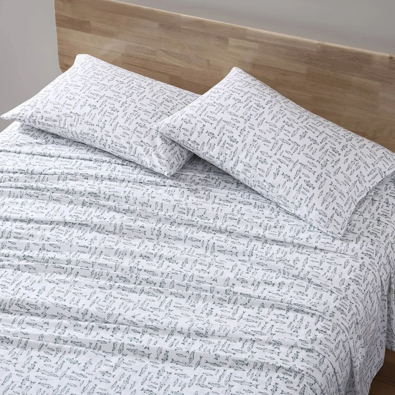 Eddie Bauer - Twin Sheets, Cotton Percale Bedding Set, Crisp & Cool Home Decor (Albright Hill Green, Twin)