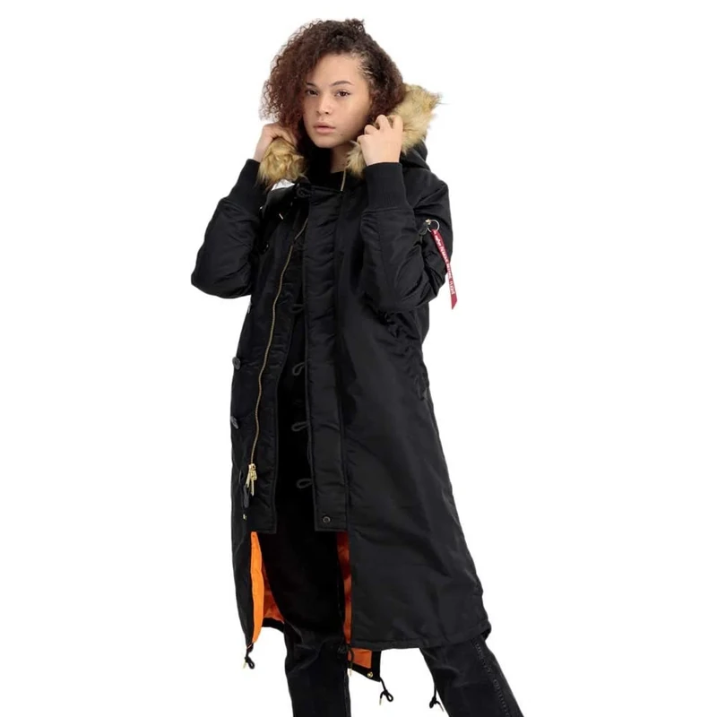ALPHA INDUSTRIES Women's Long Fishtail Wmn Jacket, 533-black/shiny gold,