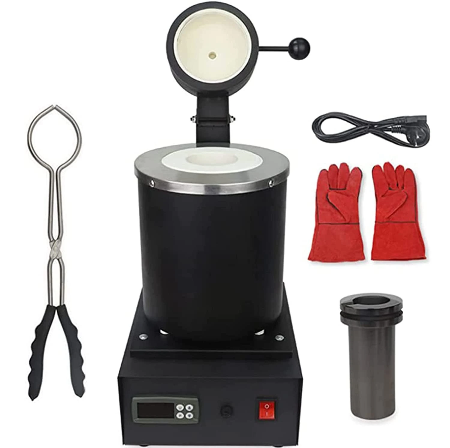 JIADUOFU Metal Melting Furnace Gold,copper,silver Jewelry Aluminum Iron Steel Induction Melting Furnace,goldsmith Casting with Mesh Guard and with Graphite Crucible,Black-220V-1kg