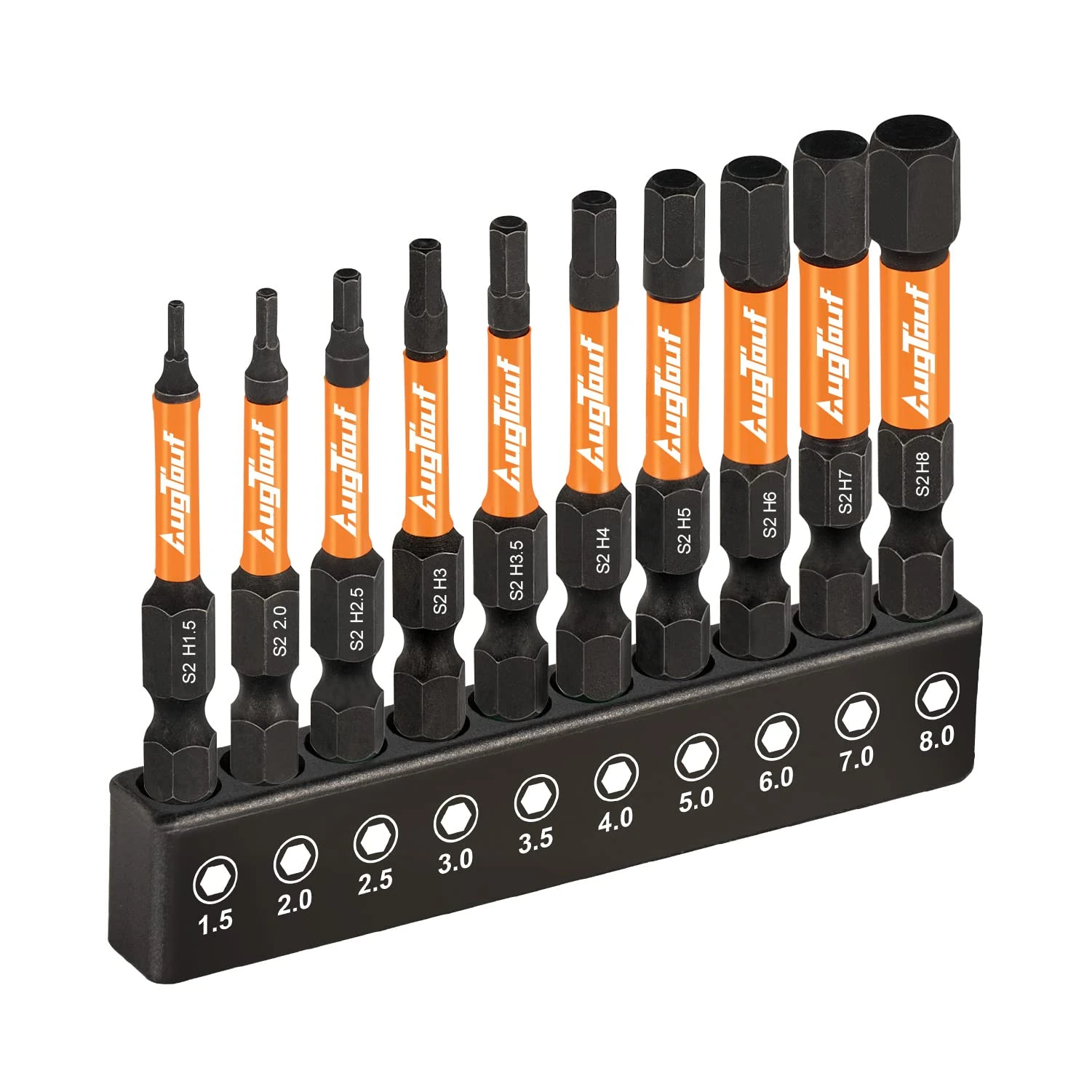 toolant Impact Hex Head Allen Wrench Drill Bit Set, 1/4” Hex-Shank S2 Steel Bits Set, CNC Machined Tips with Magnetism, 2” Long with Storage Box 10pcs (Metric)