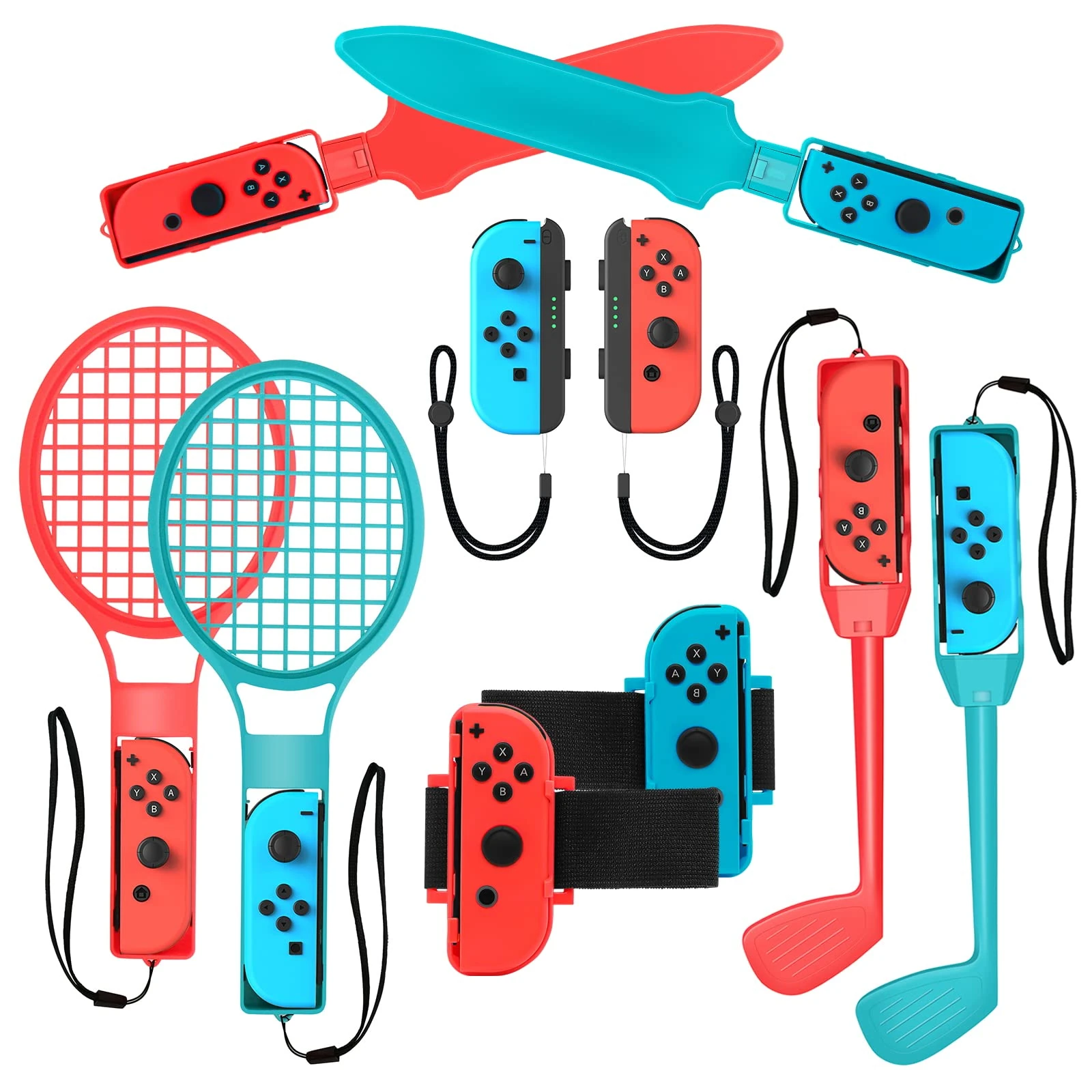 2025 Switch Sports Accessories Bundle for Nintendo Switch Games , 10-in-1 Family Party Pack Game Accessories Set Kit for Switch OLED Sports Games (Blue-10in1)