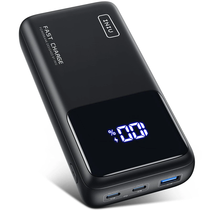 INIU Power Bank, 65W PD 25000mAh Portable Charger, Ultimate USB C 3-Output Fast Charging (Phone & Laptop) with Phone Holder Battery Pack for MacBook, iPhone, AirPods, iPad, Switch, Tablets.