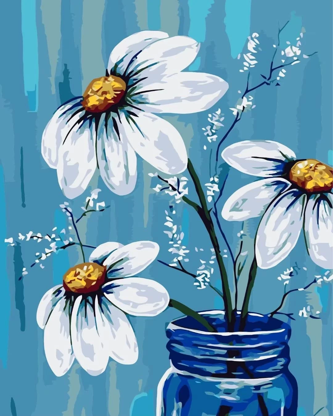 QYSFriday Paint by Numbers for Adults - White Daisy Flowers Canvas Oil Painting Kit for Kids Adults 40 x 50 cm Paint by Number Kits with Paintbrushes for Home Decoration Without Frame