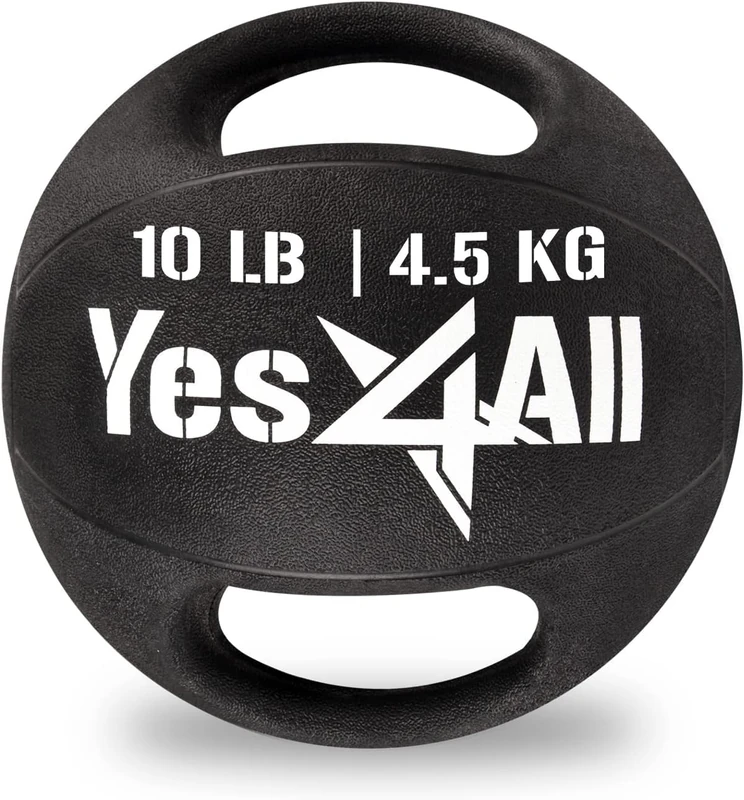 Yes4All Weighted Medicine Ball 10LB with Anti-Slip Dual Handles for Workout, Core Strength Exercises, Balance Training, and Throwing