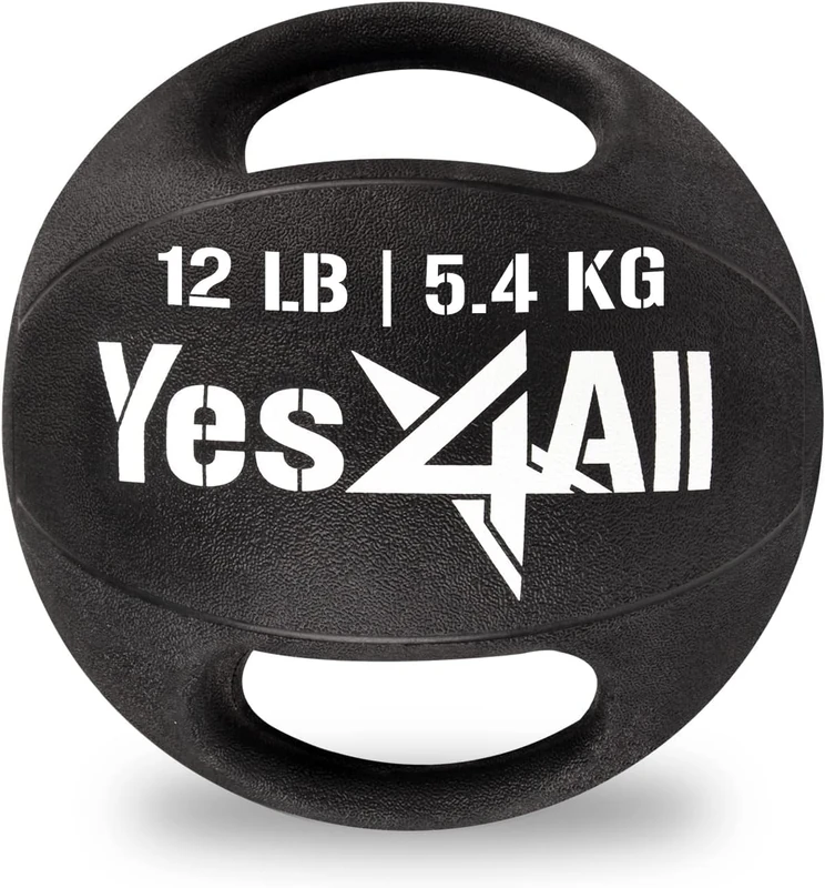 Yes4All Weighted Medicine Ball 12LB with Anti-Slip Dual Handles for Workout, Core Strength Exercises, Balance Training, and Throwing