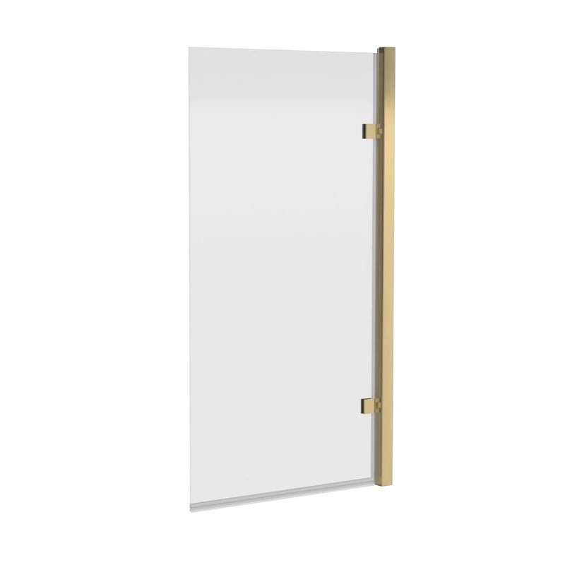 nuie NSSQ78 Pacific Modern Bathroom 8mm Toughened Safety Glass Square Hinged Shower Bath Screen, 1400mm, Brushed Brass