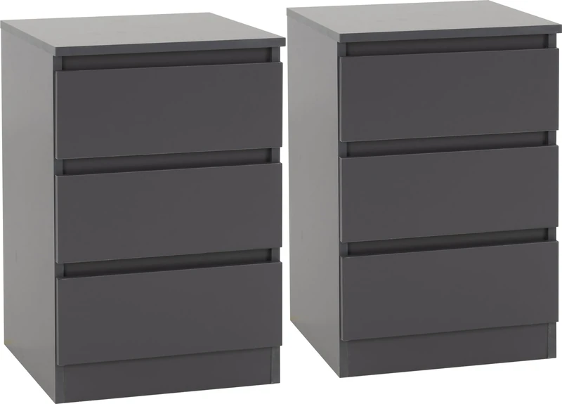 Seconique Malvern 3 Drawer Bedside (PAIR) in Grey