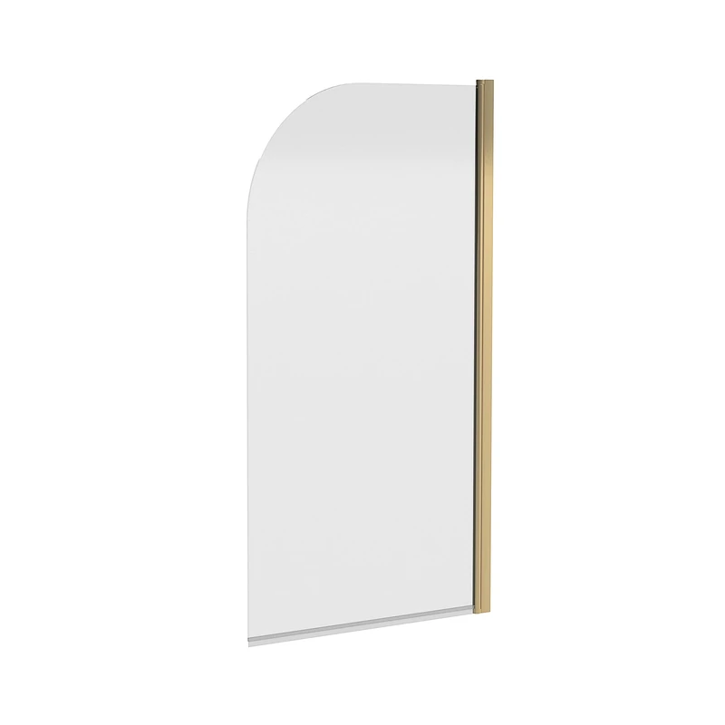 nuie NSS18 Pacific Modern Bathroom 6mm Toughened Safety Glass Round Shower Bath Screen, 1400mm, Brushed Brass