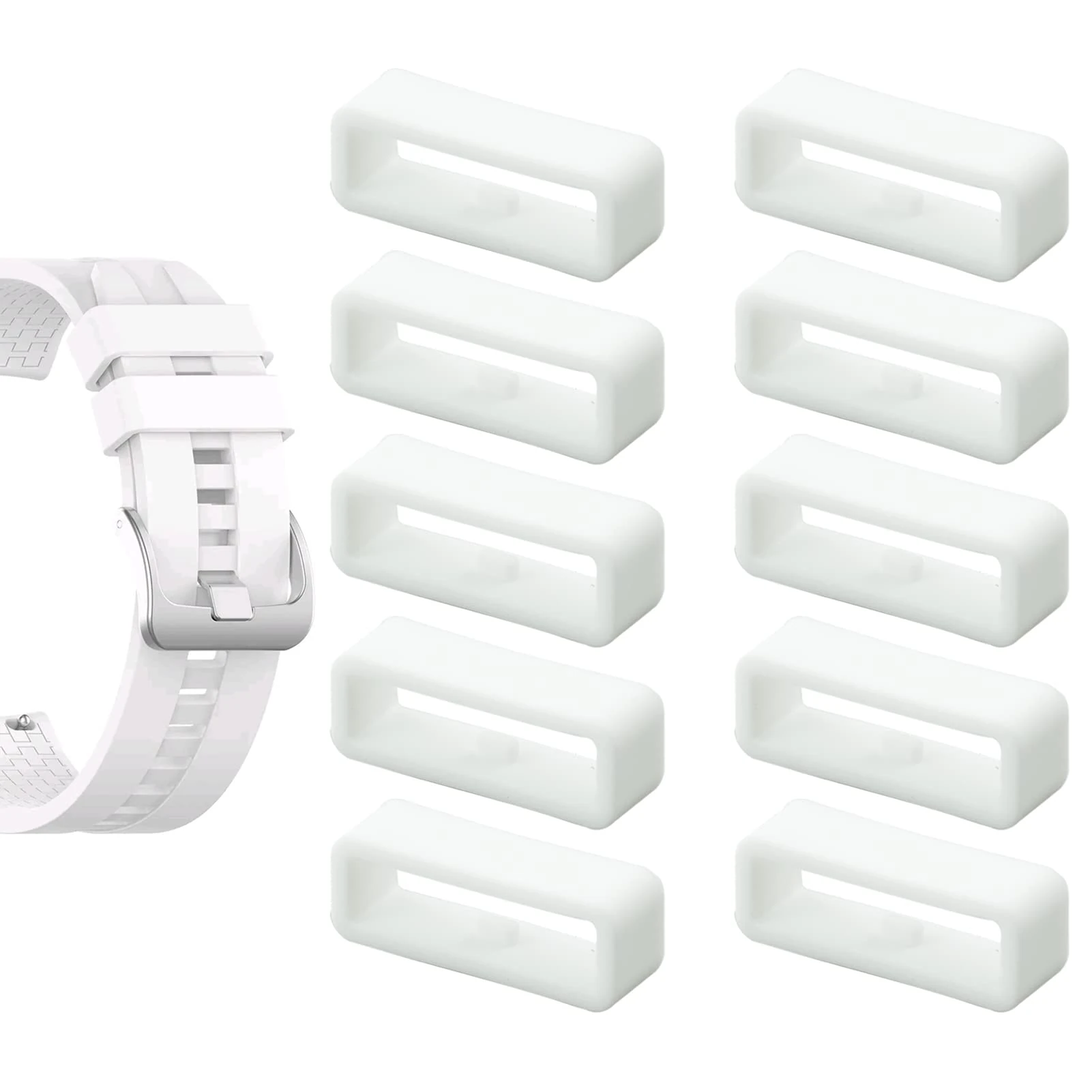 SZXMDKH 10Pcs 20mm Watch Strap Holder Loop, Silicone Watch Band Keeper Retainer Fastener Ring Parts for Smart Watch Band Wristband Replacement