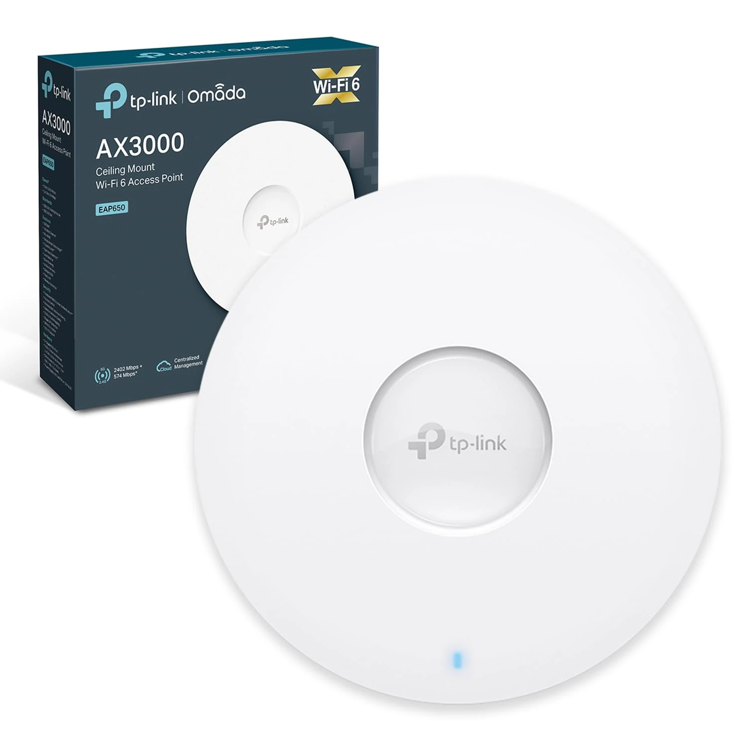 TP-Link EAP650 WiFi 6 Access Point, AX3000 Dual Band Gigabit Wireless Access Points, Power Adapter included, Seamless Roaming Extended Range, Omada Mesh, Support PoE+Powered, Mount to Wall or Ceiling