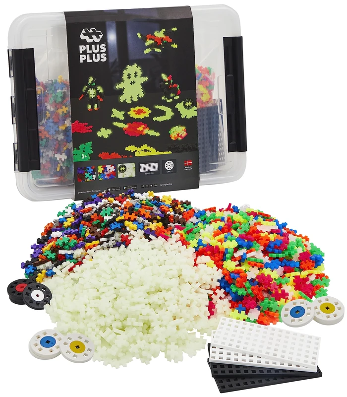 Plus-Plus - Build and Glow Storage Box - 2000 pieces - Building Blocks, Building, Developing Toys for Kids, STEM, STEAM, Produced in Denmark