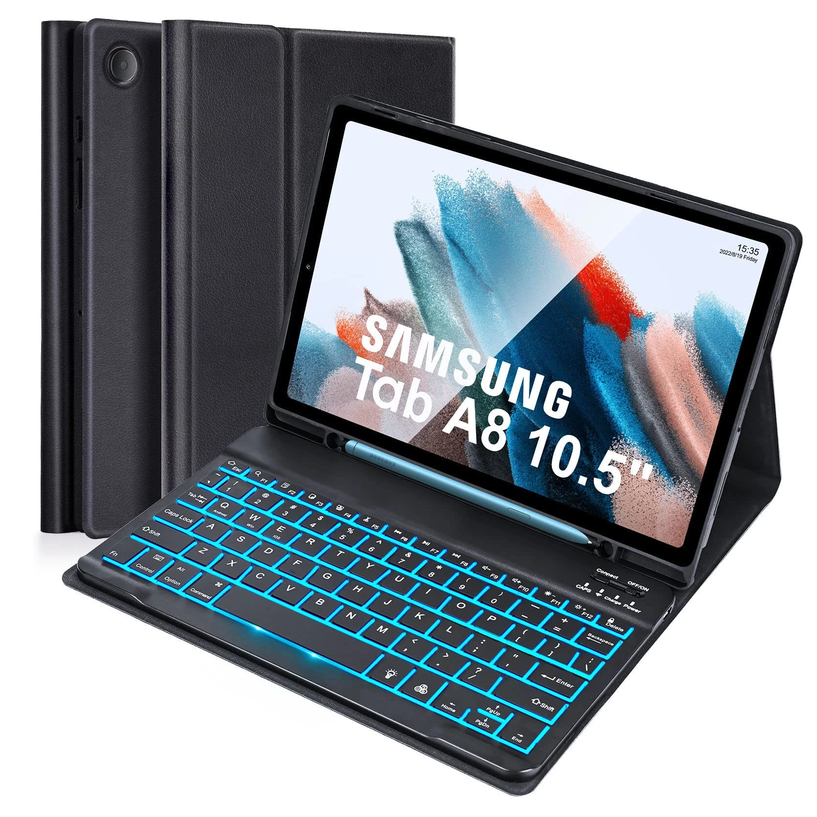 Lively Life Backlit Keyboard Case for Samsung Galaxy Tab A8 10.5" 2021 (SM-X200/ X205 /X207), UK Layout, Magnetic Detachable Illuminated Keyboard for Samsung Galaxy Tab A8 with Slim PU Case, Black