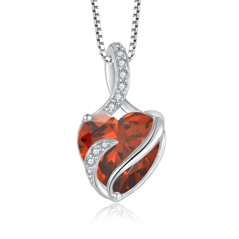 FJ Necklaces for Women 925 Sterling Silver Heart January Birthstone Pendant Necklace Garnet Jewellery Gifts for Her