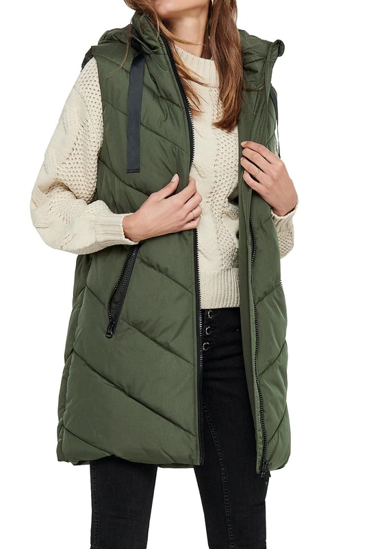 JDY Womens Skylar Otw Noos Padded Hood Waistcoat Vest, Forest Night, XS UK