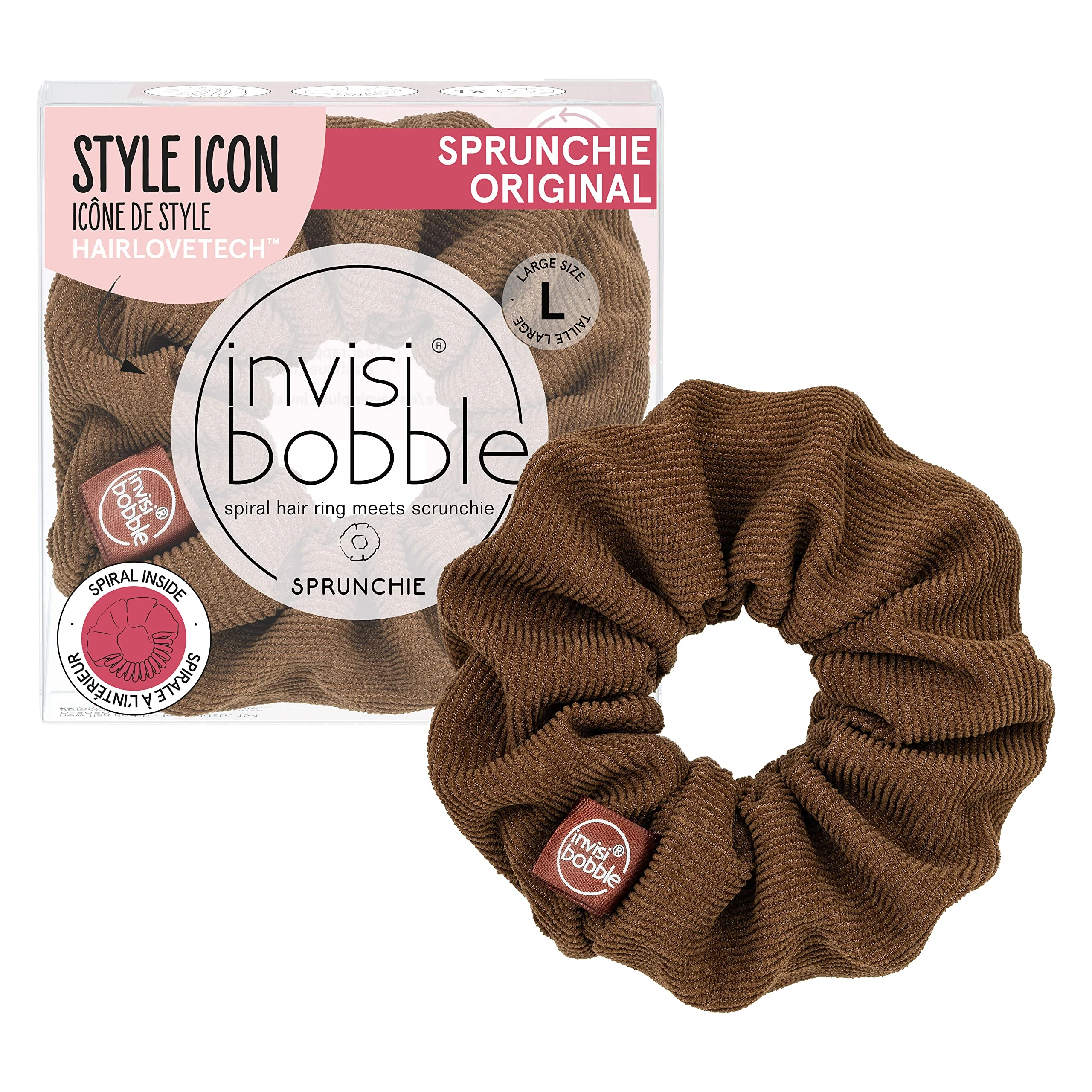 invisibobble Brown Scrunchie Corduroy Look, Hair Bobbles Strong Hold for Girls and Women, Scrunchies Velvet Brown, Designed in the Heart of Munich