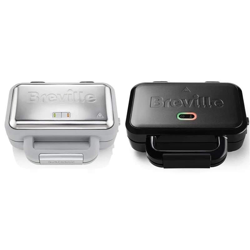 Breville VST072 DuraCeramic Waffle Maker, White and Stainless Steel & Ultimate Deep Fill Toastie Maker | 2 Slice Sandwich Toaster | Removable Non-Stick Plates | Stainless Steel | Black [VST082]