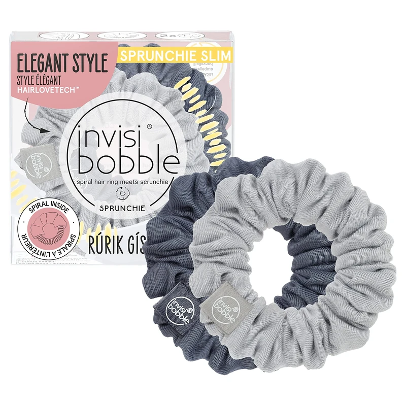 Invisibobble Sprunchie, Slim, Rúrik Gíslason, Feelin Greyt, 2x Fabric Hair Bobbles, Light and Dark Grey, for Men and Women, Designed in the Heart of Munich