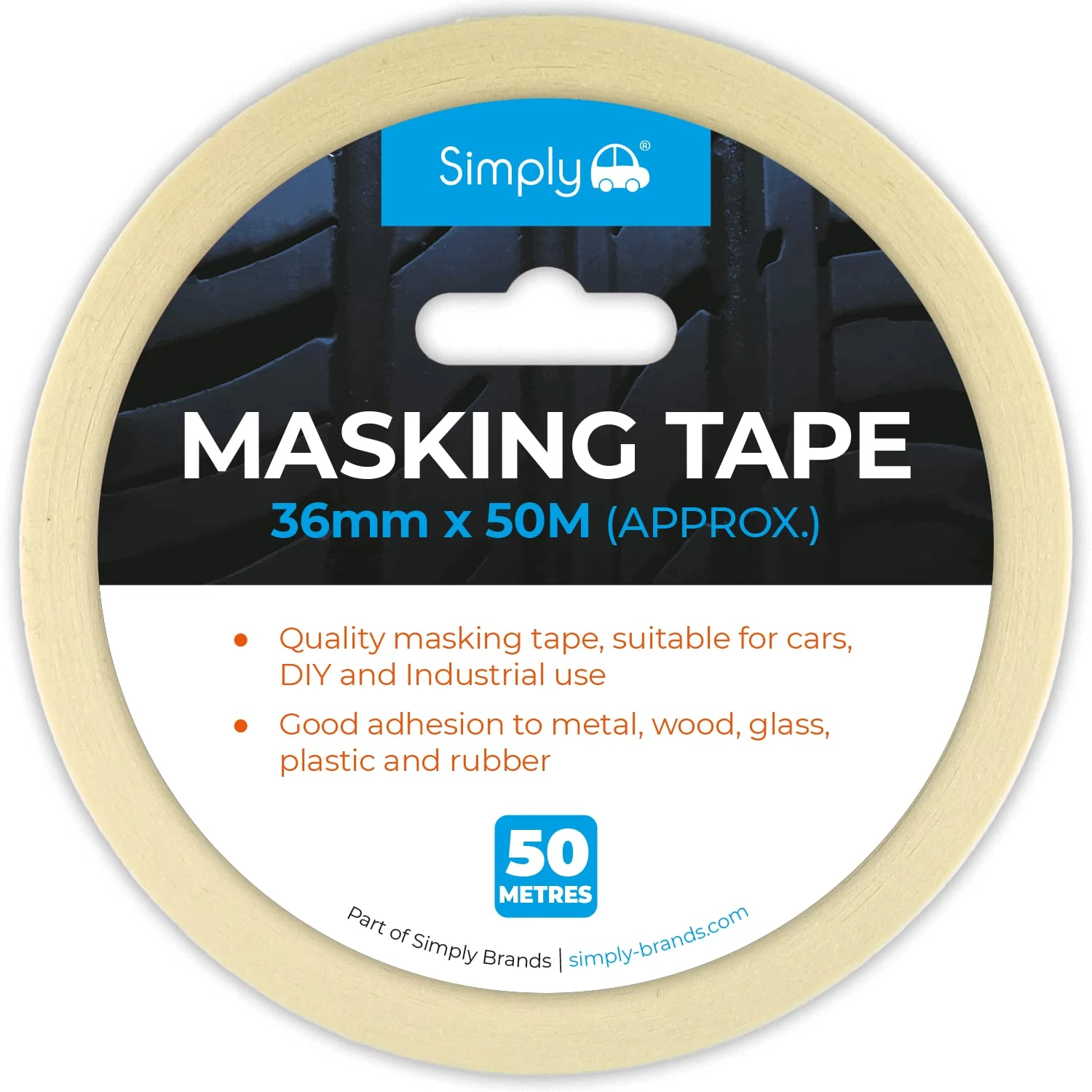 Simply Auto 36mmx50m Masking Tape - Adhesive Tape Ideal For Painters, Decorators, Professionals and DIY Use. 36mm Wide, 50m roll.