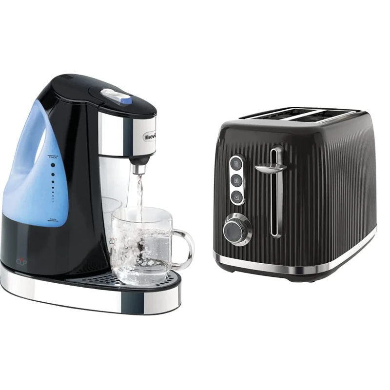 Breville HotCup Hot Water Dispenser | 3kW Fast Boil |1.5L | Energy-efficient use | Gloss Black [VKJ142] & Bold Black 2-Slice Toaster with High-Lift and Wide Slots | Black and Silver Chrome [VTR001]