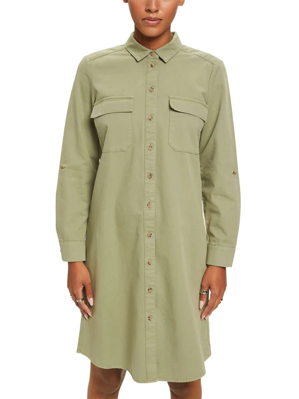 ESPRIT Cotton Shirt Dress, Light Khaki, 14