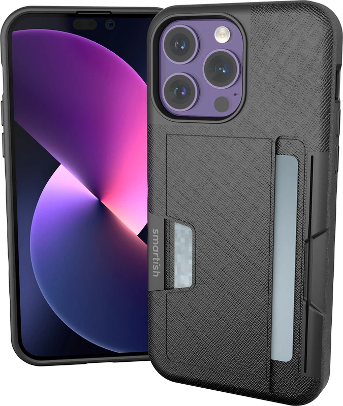 Smartish® iPhone 14 Pro Max Wallet Case - Wallet Slayer Vol. 2 [Slim/Protective] Credit Card Holder w/Kickstand Drop Tested Hidden Card Slot Compatible w/Apple iPhone 14 Pro Max - Black Tie Affair - Image 1