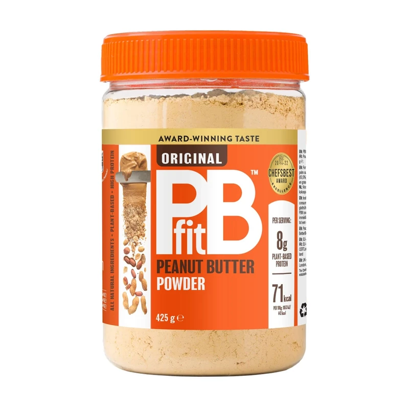 PBfit Peanut Butter Powder - 87% Less Fat, High Protein, Gluten Free Natural Nut Butter Spread - Powdered Peanut Butter from Real Roasted Pressed Peanuts - 425g