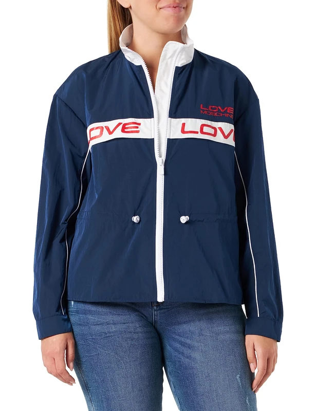 Love Moschino Women's Unlined Regular Fit Jacket, White Blue, 38, White Blue