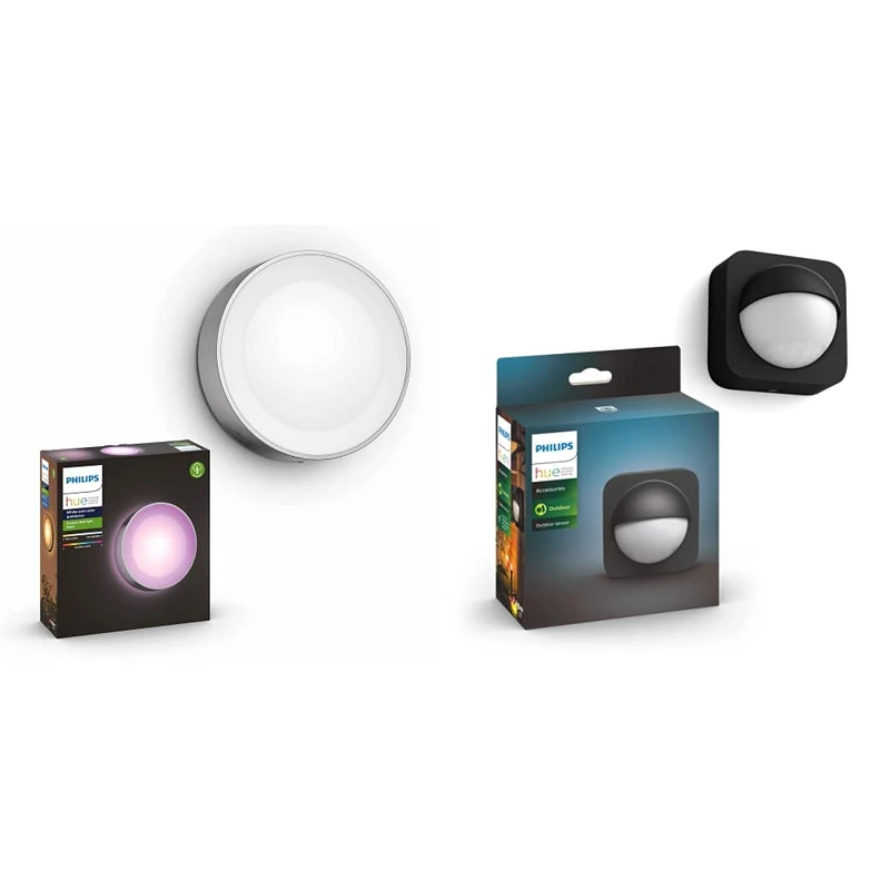 Philips Hue Daylo [INOX] Wall Lantern + Outdoor Motion Sensor. White and Colour Smart Lighting for Outdoor, Garden, Terrace and Patio Light.