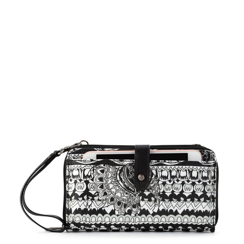 Sakroots Large Smartphone Crossbody Bag in Coated Canvas, Convertible Purse with Detachable Wristlet Strap, Black & White One World, One Size - Image 1