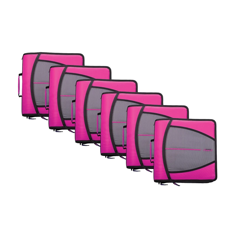 Case-it Mighty Zip Tab School Zipper Binder | 3-Inch O-Rings, 600-Sheet Capacity, 5-Subject Expanding File Folder, Multiple Pockets & Storage Organizer, Shoulder Strap | D-146 Magenta | 6 Pack