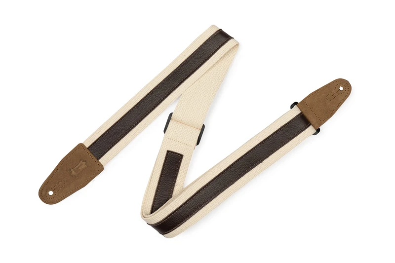 Levy's Unisex's 2" Combo Series Strap with a 1" Leather Strip Cotton Adjustable from 35" to 60" Guitar, Natural/Dark Brown, One Size