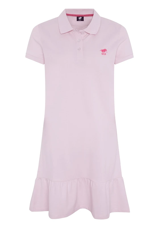 Polo Sylt Women's Cotton piqué Polo Dress with Flounce Hem, Pink Lady, L