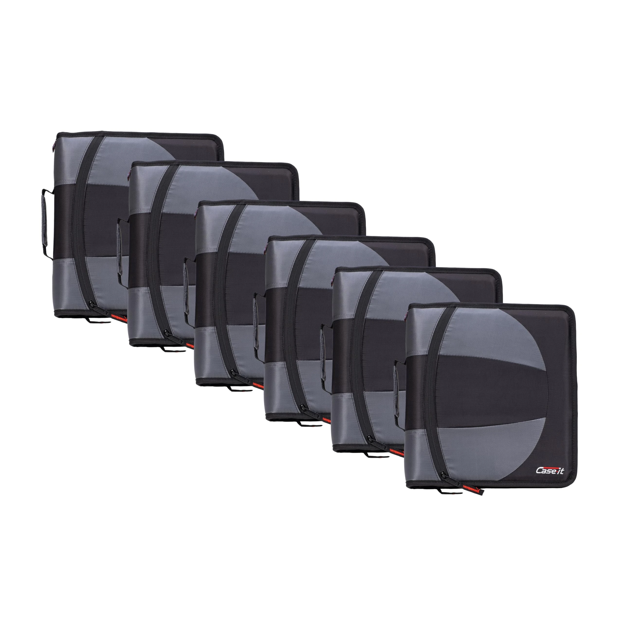 Case-it The Dual 2-in-1 Zipper Binder | Two 1.5-Inch D-Rings, 600 Sheet Capacity, Pencil Pouch & Multiple Pockets | School & Office Organizer with Shoulder Strap | Dual-101 Jet Black | 6 Pack