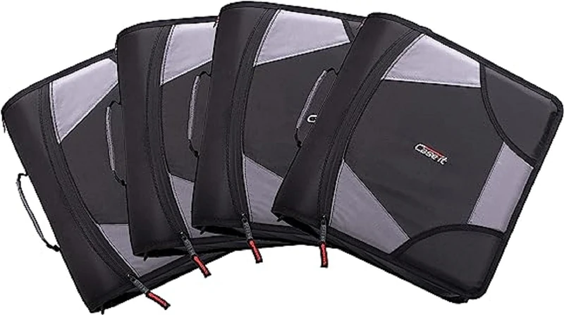 Case-it The King Sized Zip Tab Zipper Binder - 4 Inch D-Rings - 5 Subject File Folder - Multiple Pockets - 800 Sheet Capacity - Comes with Shoulder Strap - Jet Black D-186 (6 Pack)