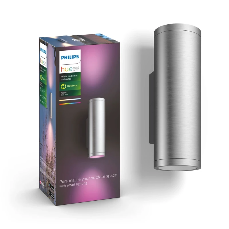 Philips Hue Appear [INOX] Wall Lantern x 2 + Outdoor Motion Sensor. White and Colour Smart Lighting for Outdoor, Garden, Terrace and Patio Light.