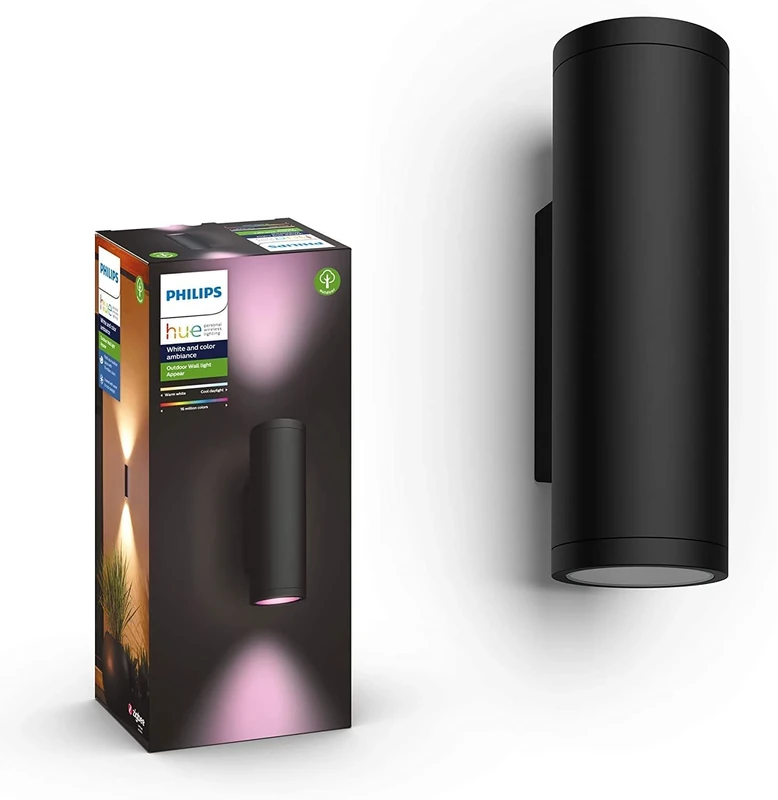 Philips Hue Appear [Black] Wall Lantern x 2 + Outdoor Motion Sensor. White and Colour Smart Lighting for Outdoor, Garden, Terrace and Patio Light.