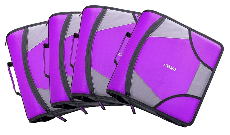 Case-it The King Sized Zip Tab Zipper Binder - 4 Inch D-Rings - 5 Subject File Folder - Multiple Pockets - 800 Sheet Capacity - Comes with Shoulder Strap - Deep Purple D-186 (6 Pack)