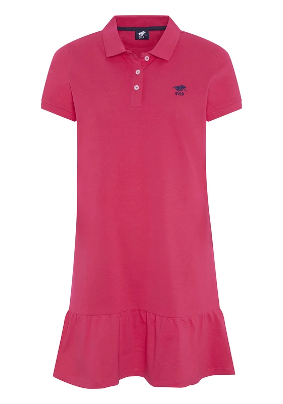 Polo Sylt Women's Cotton piqué Polo Dress with Flounce Hem, Raspberry, XL