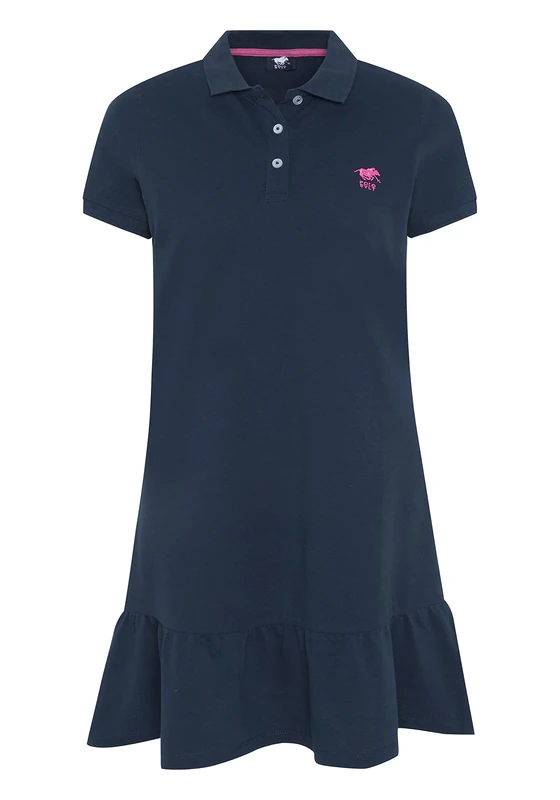 Polo Sylt Women's Cotton piqué Polo Dress with Flounce Hem, Total Eclip, S - Image 1