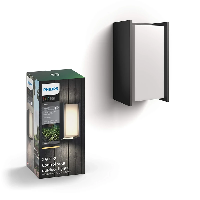 Philips Hue Turaco Wall Lantern x 2 + Outdoor Motion Sensor. White Smart Lighting for Outdoor, Garden, Terrace and Patio Light.