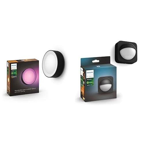 Philips Hue Daylo [Black] Wall Lantern + Outdoor Motion Sensor. White and Colour Smart Lighting for Outdoor, Garden, Terrace and Patio Light.