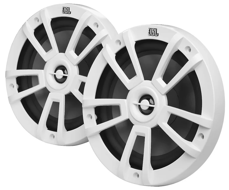 JBL Marine Stage8 White 203mm 8" Two-Way Marine Speaker with 125W RMS and 375W Peak Power, 4 Ohm Impedance, 92dB Sensitivity, Wide 30Hz-20kHz Range, IPx5 Outdoor Rated with RGB Illumination
