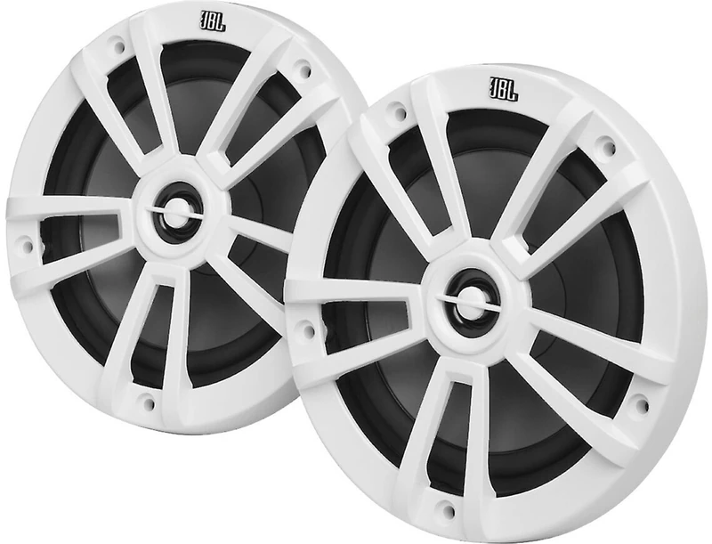 JBL Stage Marine 6 White 160mm 6.5 Inch 2-Way Marine Speakers with 60W RMS and 180W Max Power, 4 Ohm, 90dB Sensitivity, 60Hz–20kHz Frequency Response, IPx5 Water Resistant Design with Grilles and Kit