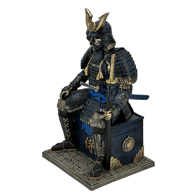 MAUNDEN Medieval Ancient Samurai Undead Warrior Resin Statue Ornament Figurine Craft for Home Living Room Porch Decoration Office Desk Desktop Table Arrangement Gift (Blue Glod) - Image 1