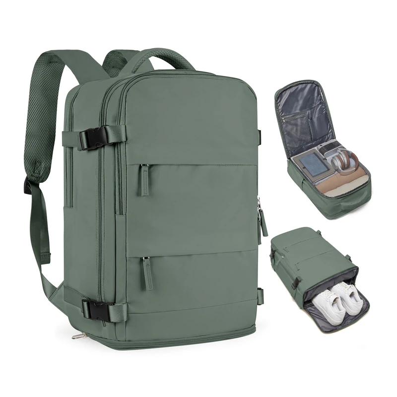 Coofay Casual Travel Backpack, A-olive Green, Standard, Travel, Gym, College, 15.6" Laptop Compartment, USB Charging Port, 25L, 16.5x11.9x7.9 inches, 2lbs